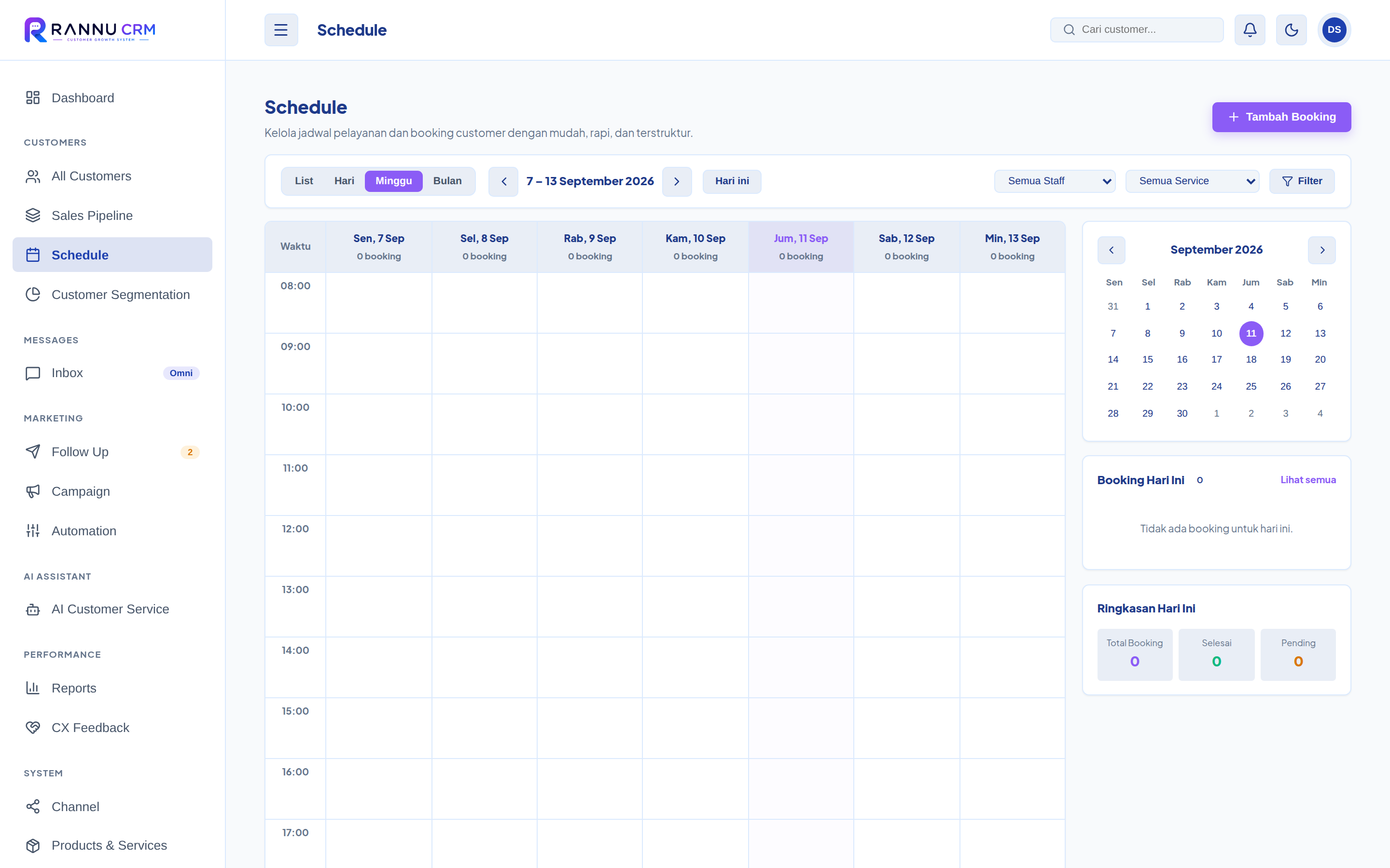 Kalender Schedule dengan booking